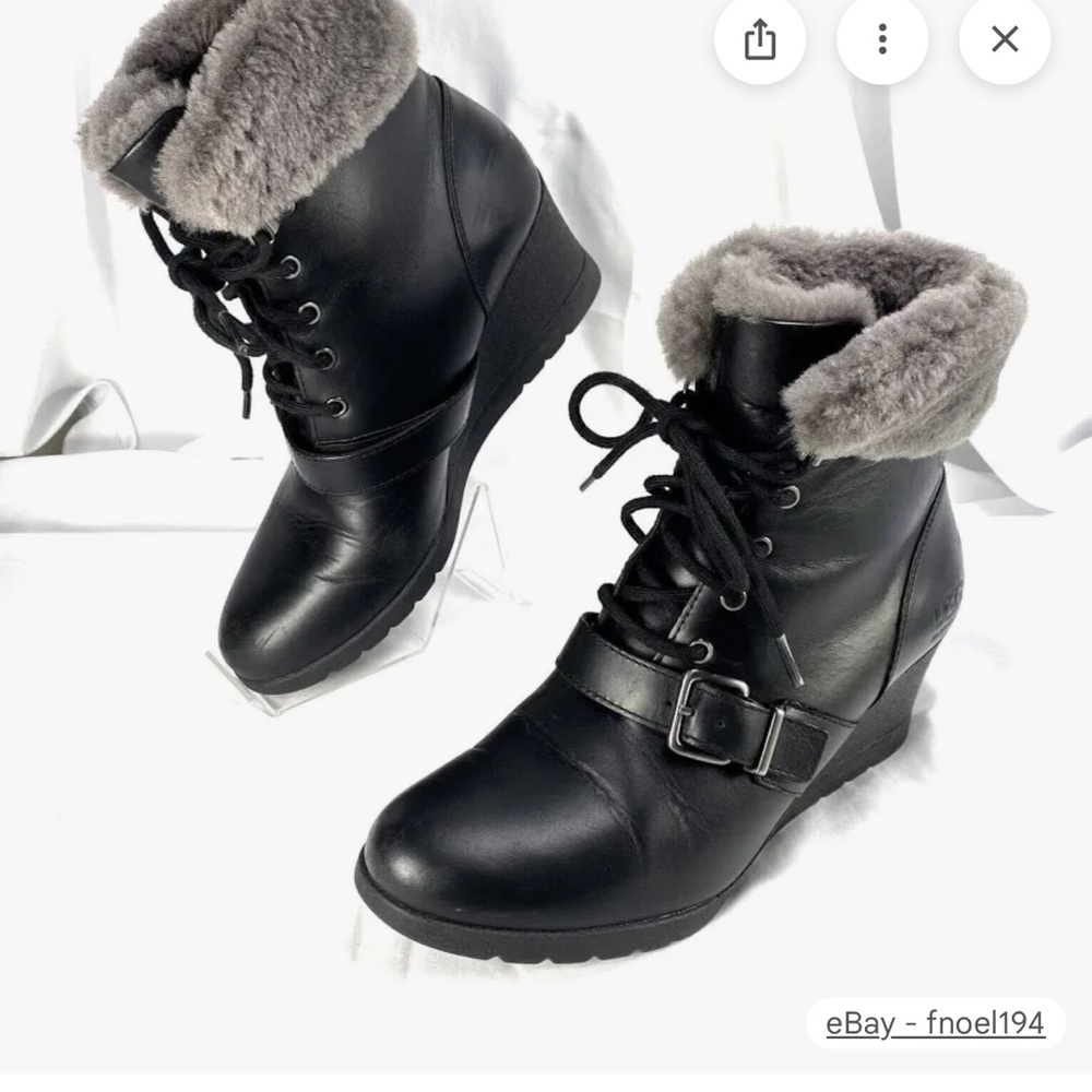 UGG Black Wedge Boots with Gray Sheepskin